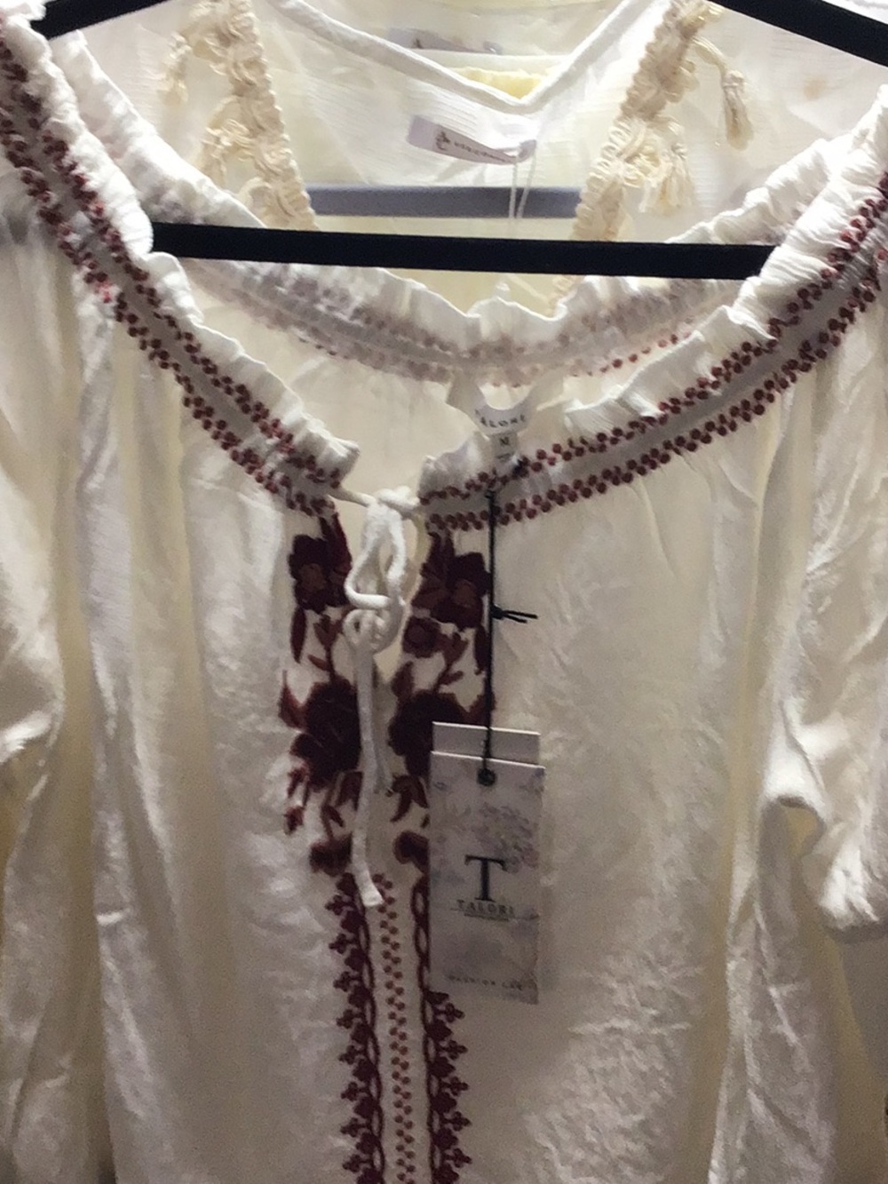 m white Burgandy Embrodered top,